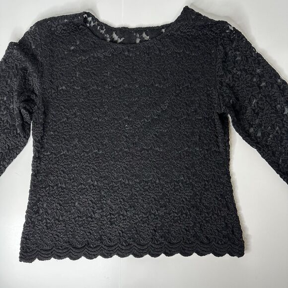 Black Sheer Floral Mesh Top Womens Sz S? Long Sleeve Dark Romantic Fairy Witchy - Picture 6 of 12